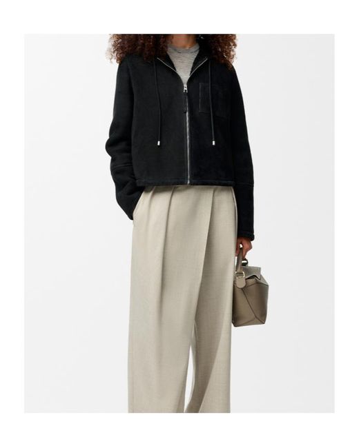 Loewe Black Shearling Zip-Up Hooded Jacket