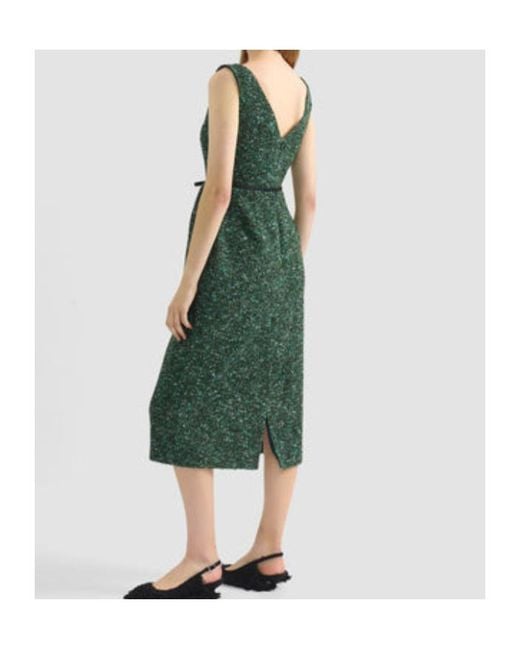 Erdem Green Tweed Belted Sleeveless Dress