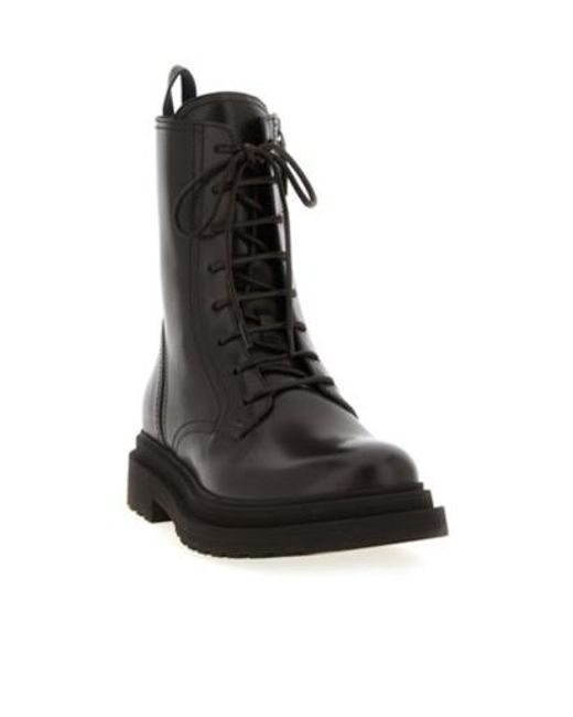Brunello Cucinelli Black Lace-Up Pull-Tab Boots