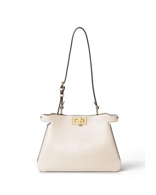 Fendi Natural Peekaboo Twist-Lock Small Shoulder Bag