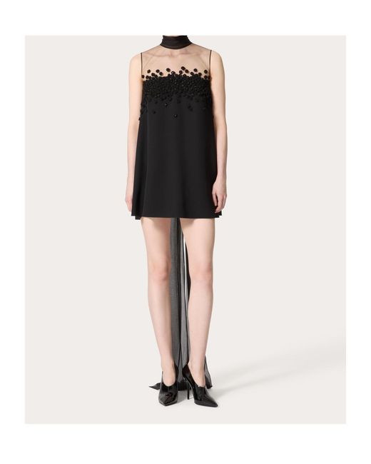Valentino Black Embellished Mock Neck Mini Dress
