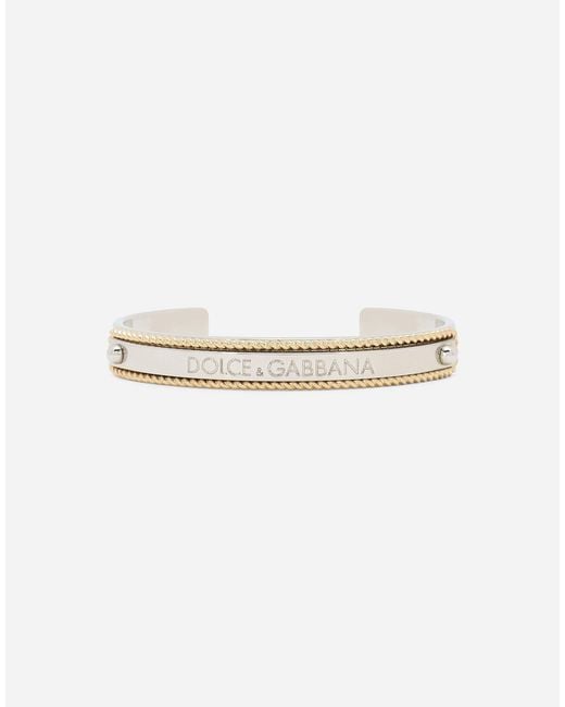 Dolce & Gabbana White Marina Logo-Engraved Cuff Bracelet for men