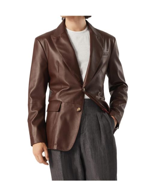 Brunello Cucinelli Brown Leather Blazer for men