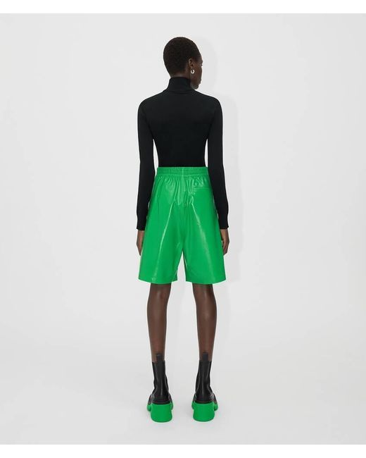 Bottega Veneta Green Knee-Length Leather Shorts
