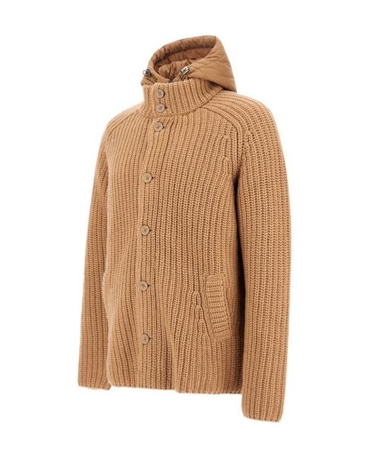 Herno Brown Hooded Knitted Button-Up Cardigan for men