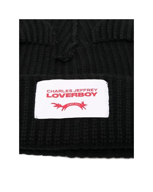 charlesjeffreyloverboy Black Ribbed-Knit Beanie for men