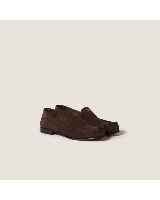 Miu Miu Brown Logo-Embossed Loafers