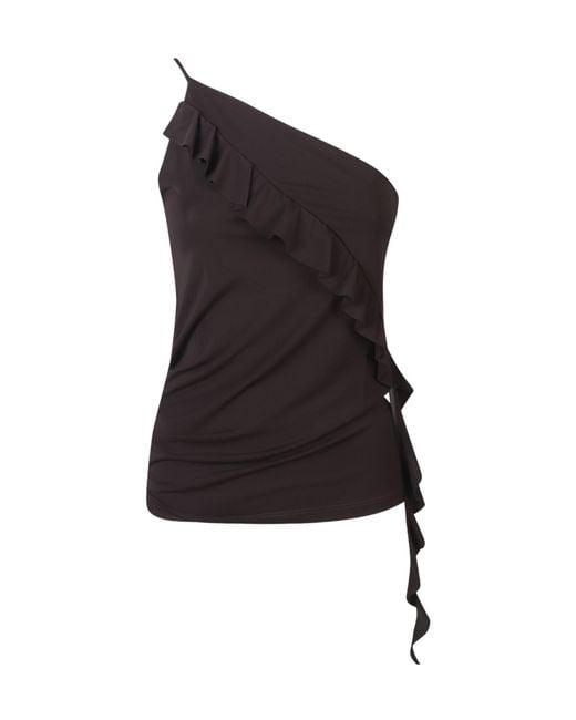 Pinko Black Ruffled One-Shoulder Asymmetric Top