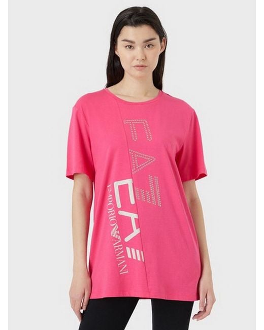 EA7 Pink T-Shirt With Round Neck And Short Sleeves
