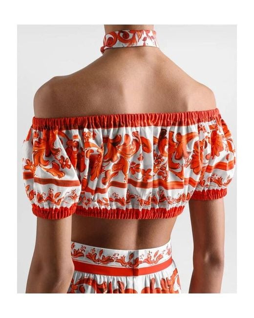 Dolce & Gabbana Red Majolica-Printed Poplin Top