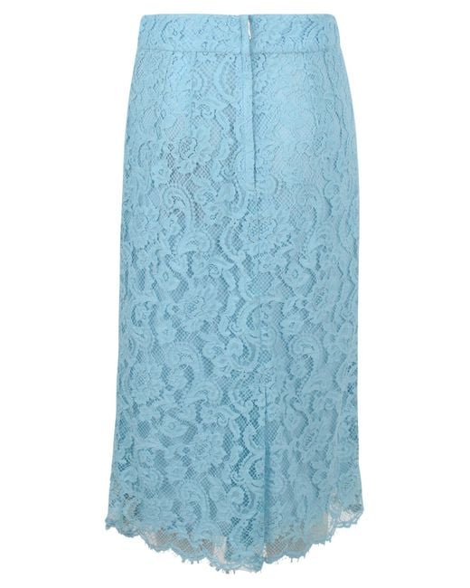 Dolce & Gabbana Blue Floral Lace Pencil Skirt