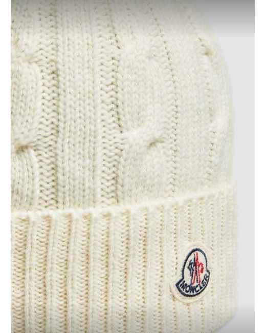 Moncler Natural Logo Patch Pompom Detailed Beanie