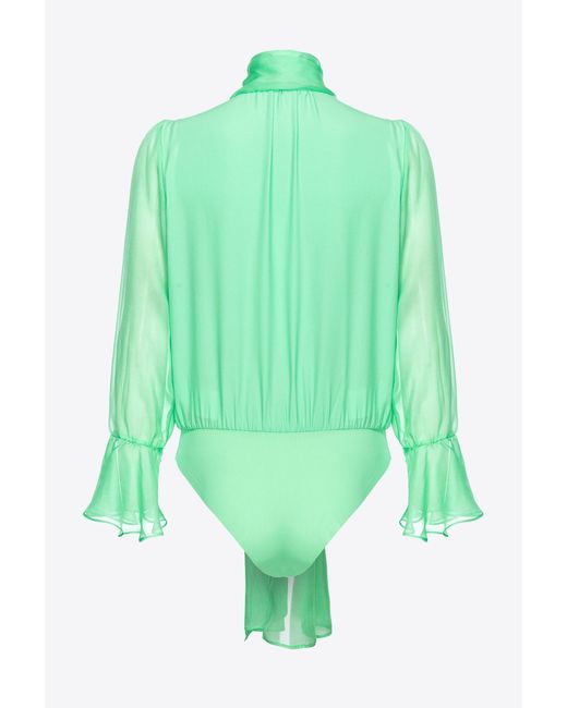 Pinko Green Pussy-Bow Collar Bodysuit