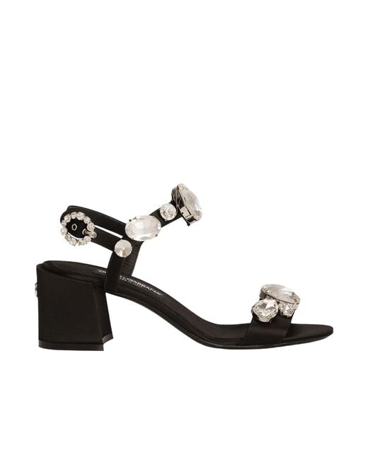 Dolce & Gabbana White Gemstone Embellishment Heeled Sandals