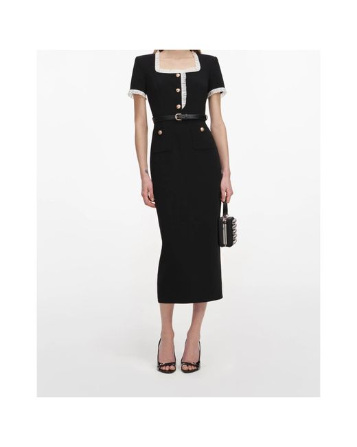 Self-Portrait Black Crepe Contrast Frill Midi Dress