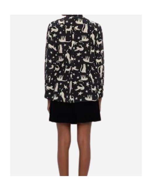 Weekend by Maxmara Black Tabella All-Over Patterened Blouse