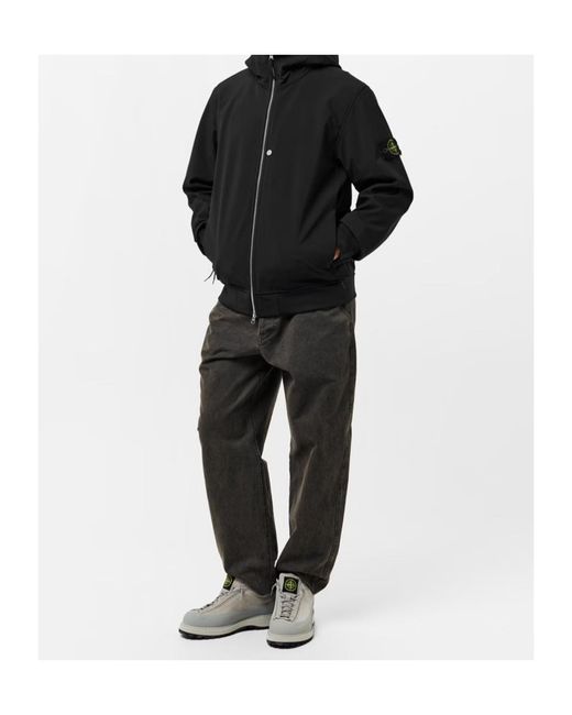 Stone Island Black Water And Wind Resistant Hooded Softshell Jacket for men
