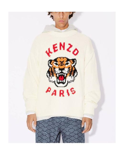 KENZO White Lucky Tiger Knitted Jumper for men