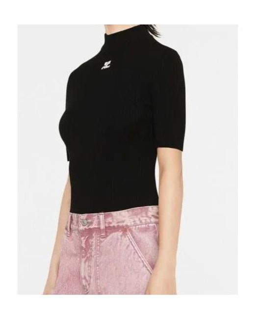 Courreges Black Short-Sleeved Ribbed Knit Sweater