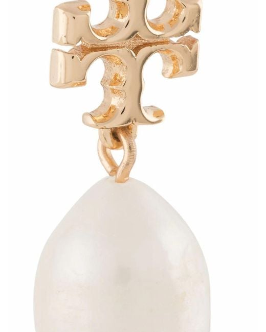Tory Burch White Kira Logo Charm Drop Earrings