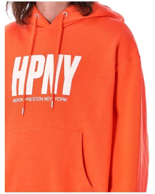 Heron Preston Orange Logo Printed Drawstring Hoodie for men