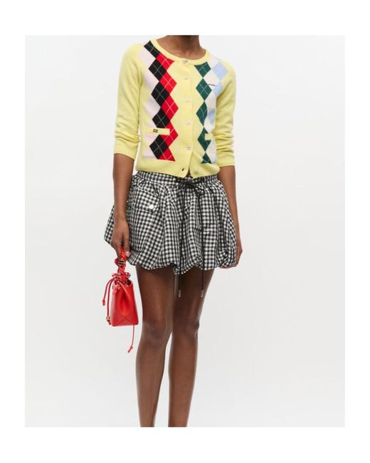 Ganni Yellow Checke Patterned Button-Up Cardigan
