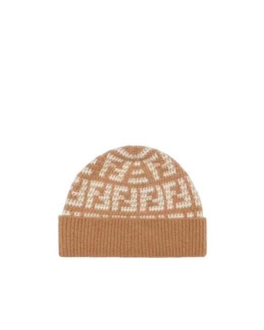 Fendi Natural Ff Jacquard Cashmere Hat