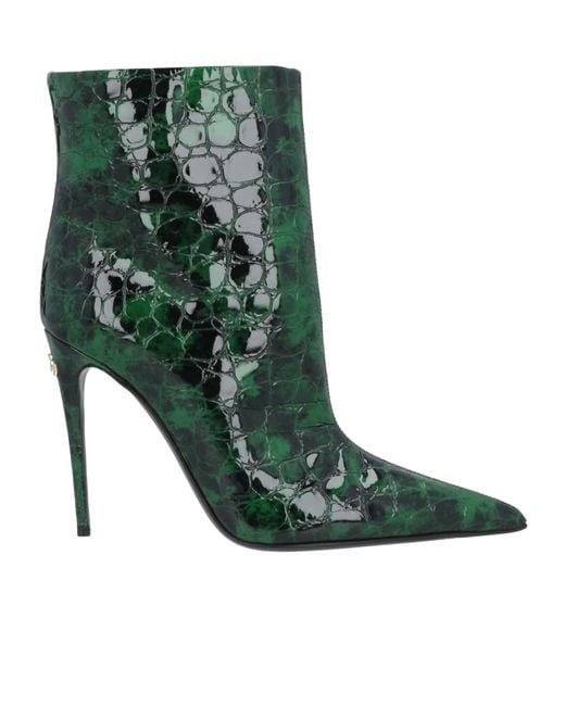 Dolce & Gabbana Green Croc-Embossed Ankle Boots