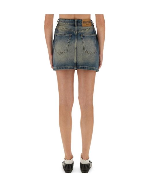 Moschino Blue Jeans Logo Patch Denim Mini Skirt