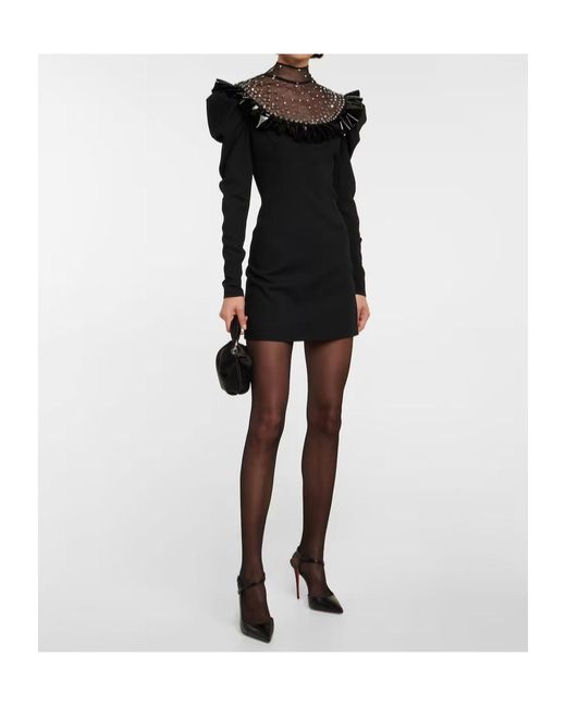 Alessandra Rich Black Embellished Wool-Blend Minidress