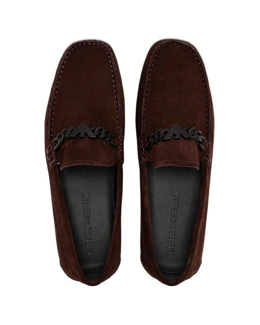 Emporio Armani Brown Suede Loafer Shoes for men
