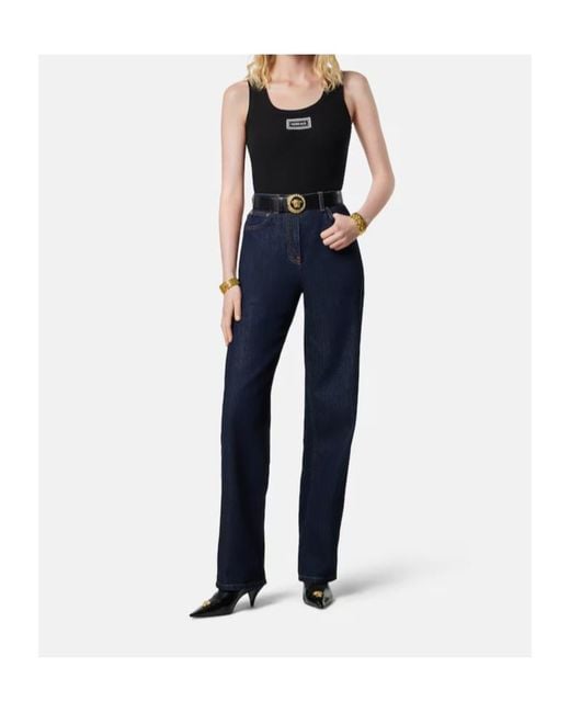 Versace Black Ribbed Sleeveless Top
