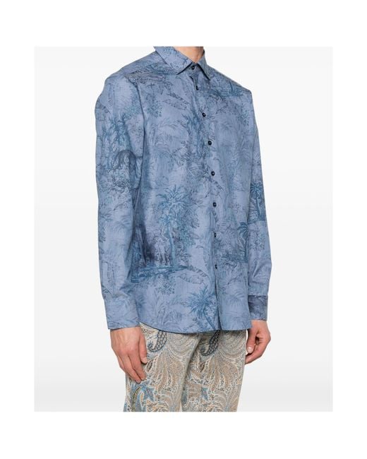 Etro Blue Tone-On-Tone Safari-Print Shirt for men