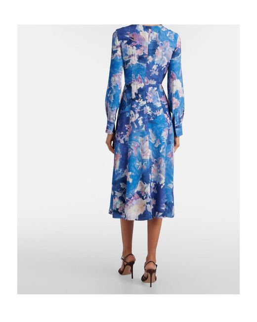 Erdem Blue Floral Satin Cocktail Dress