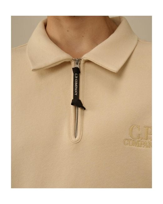 C P Company Natural Diagonal Raised Fleece Half Zip Sweatshirt for men
