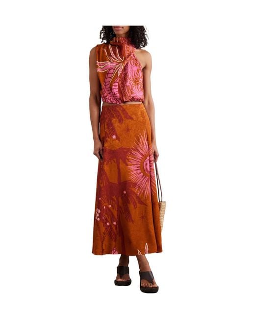 Johanna Ortiz Orange Printed Jacquard Midi Skirt