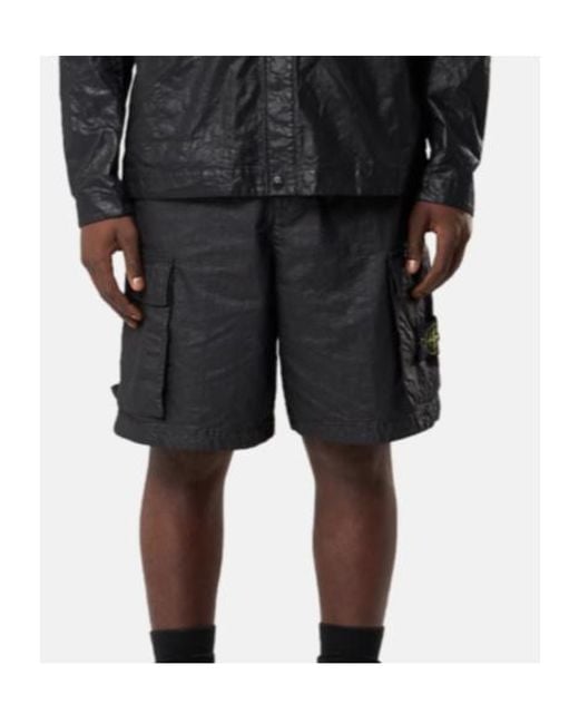 Stone Island Black Logo Patch Cargo Shorts for men
