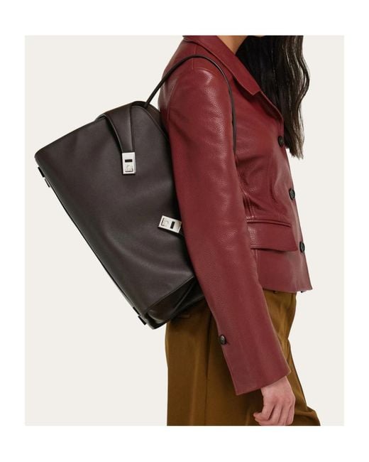 Ferragamo Black Hug Soft Bicolor Shoulder Bag (L)