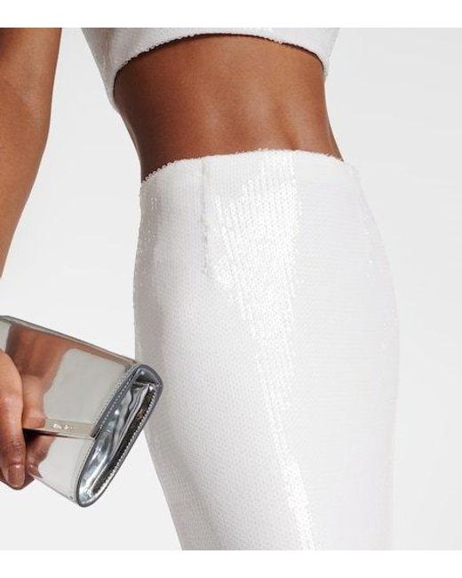Galvan White Bridal Beating Heart Sequined Maxi Skirt