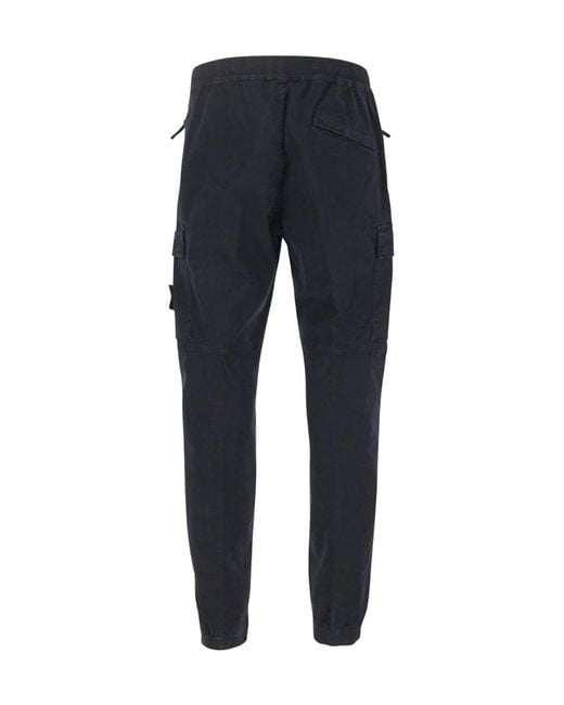 Stone Island Blue Logo Patch Tapered Cargo Trousers for men