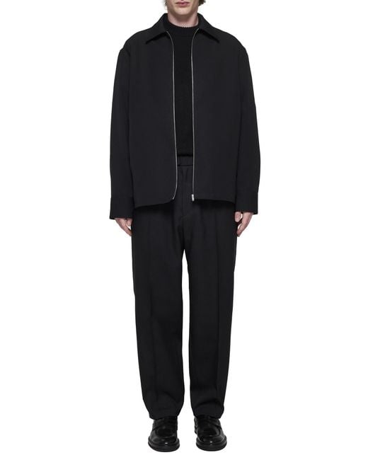 Jil Sander Blue Zip-Up Gabardine Overshirt for men