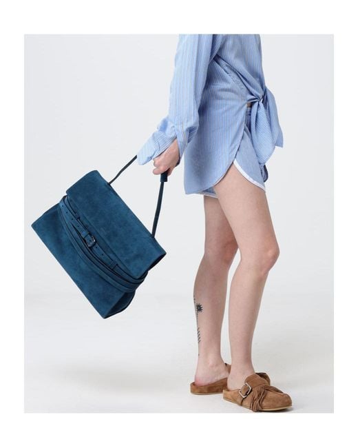 Moschino Blue Buckle-Detail Suede Tote Bag