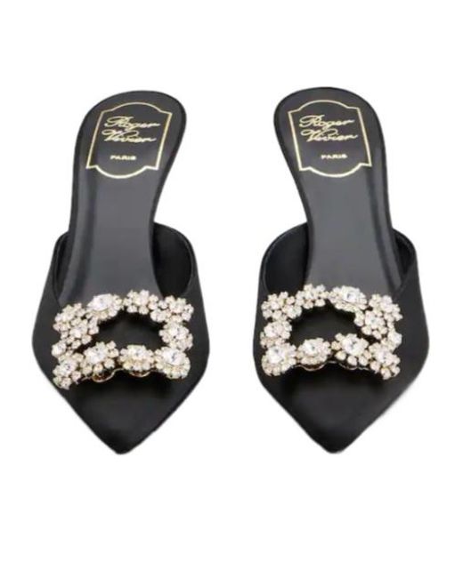Roger Vivier Black Buckle Embellished Slip-On Mules