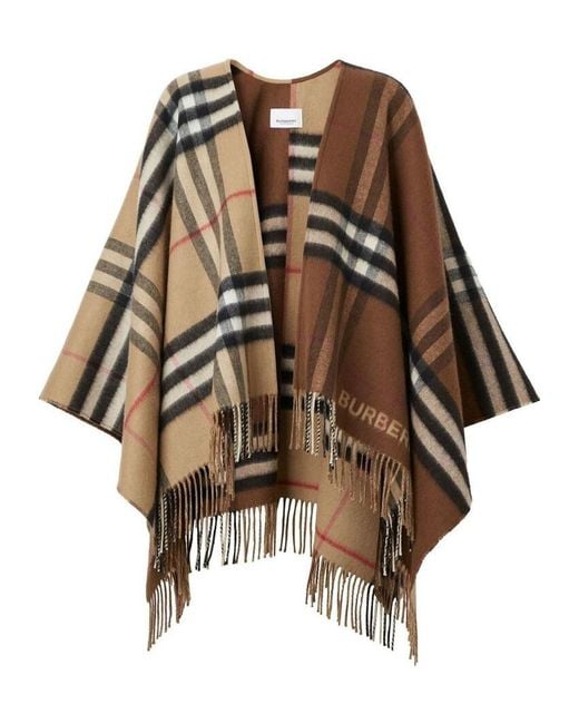 Burberry Brown Wool-Cashmere Contrast-Check Cape