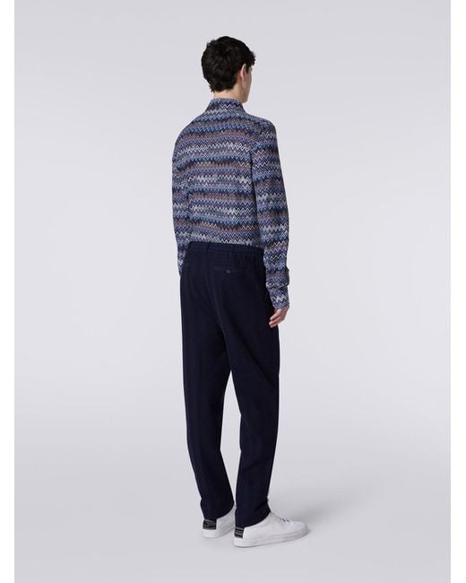 Missoni Blue Chevron-Knit Straight-Leg Trousers for men