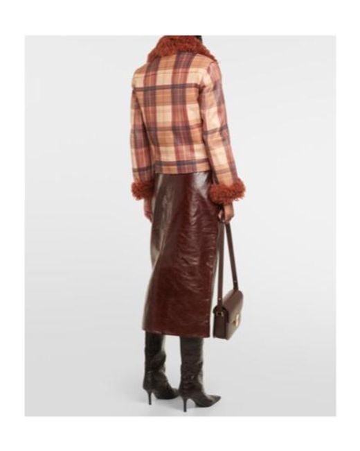 Dodo Bar Or Brown Ruben Checked Shearling-Trimmed Leather Jacket