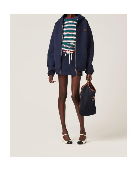 Miu Miu Blue Zip-Up Hooded Jacket