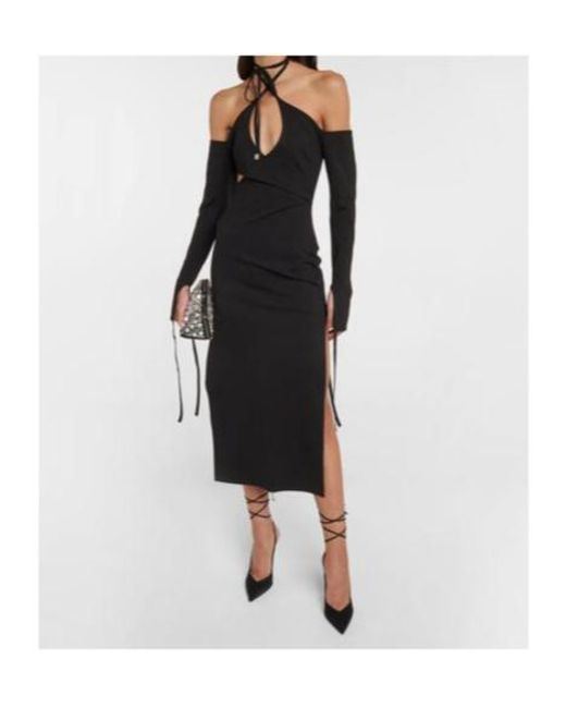 The Attico Black Greta Off-Shoulder Halterneck Dress
