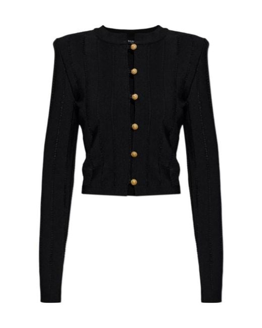 Balmain Black Shoulder Pad Buttoned Cardigan