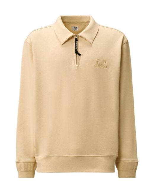 C P Company Natural Diagonal Raised Fleece Half Zip Sweatshirt for men